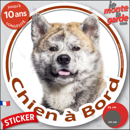 Akita Inu bringé sésame noir et blanc Tête, sticker photo rond voiture "Chien à Bord" disque autocollant photo auto, adhésif vit