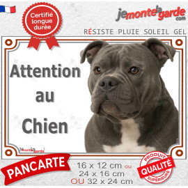 American Bully bleu gris Tête, plaque de portail avec photo "Attention au Chien" résiste pluie soleil gel, idée cadeau