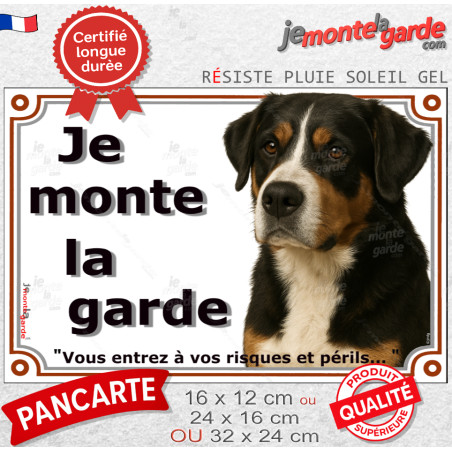 Grand Bouvier Suisse Tête, plaque portail photo "Je Monte la Garde, vous entrez à vos risques et périls" résiste pluie soleil ge