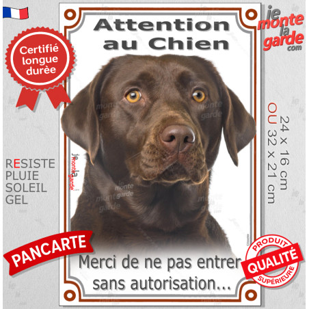 Labrador marron Chocolat Tête, plaque Portail verticale photo "Attention au Chien, entrez pas sans autorisation" résiste pluie s