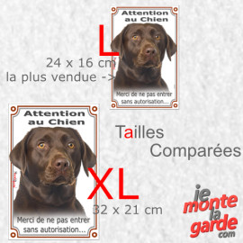 Labrador Chocolat, plaque portail verticale "Attention au Chien, merci de ne pas entrer sans autorisation" 2 tailles D