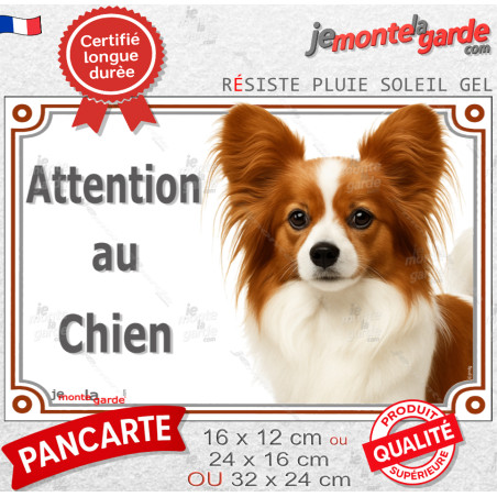Epagneul Nain Papillon Continental Tête, plaque portail photo "Attention au Chien" résiste pluie soleil gel, idée cadeau