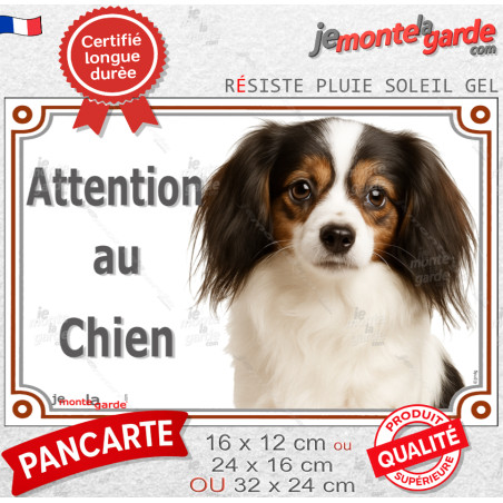 Epagneul Nain Continental Phalène, plaque portail photo "Attention au Chien" résiste à l'extérieur, idée cadeau