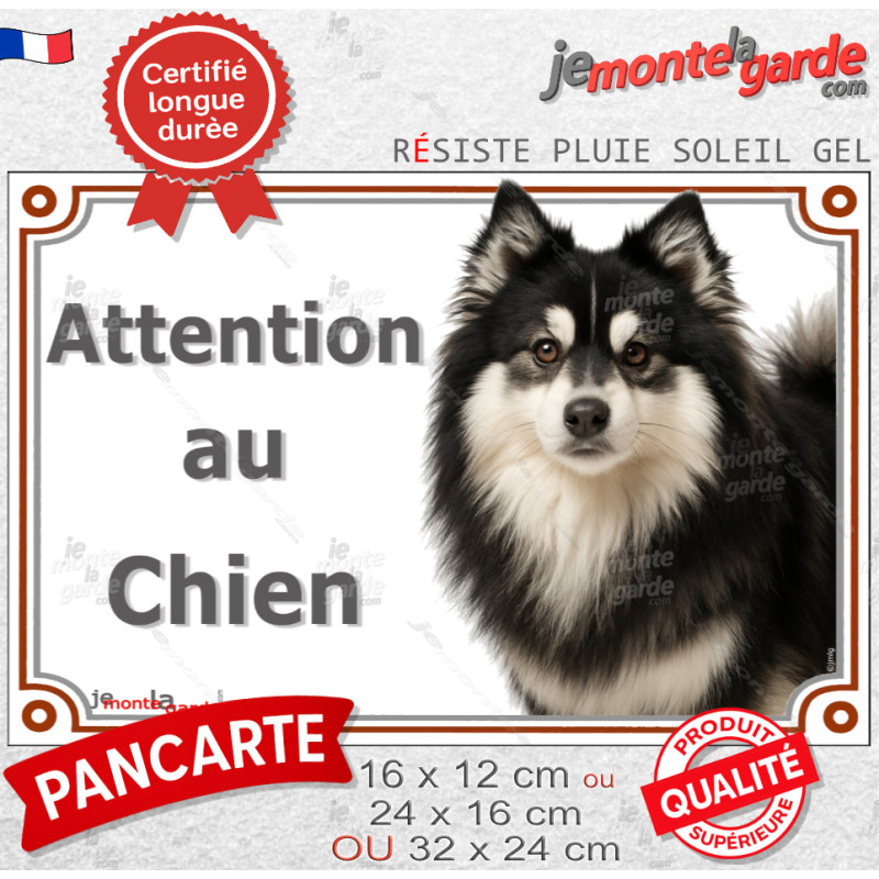 Pomsky noir et blanc, plaque photo extérieure portail "Attention au Chien" résiste pluie soleil gel, idée cadeau