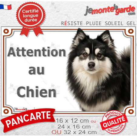 Pomsky noir et blanc, plaque photo portail "Attention au Chien" résiste pluie soleil gel, idée cadeau, 3 tailles LUX D
