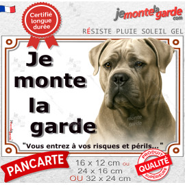 Cane Corso Italiano gris froment, plaque portail photo "Je Monte la Garde, entrez à vos risques et périls" résiste pluie soleil 