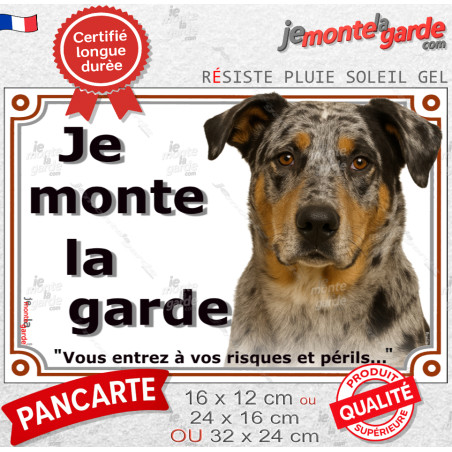 Beauceron Arlequin, plaque portail photo "Je Monte la Garde, vous entrez à vos risques et périls" Berger Beauce bleu merle, rési