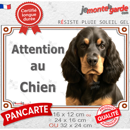 Cocker Américain noir et feu, plaque portail photo "Attention au Chien" résiste pluie soleil gel, idée cadeau
