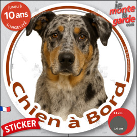 Beauceron Arlequin Tête, sticker rond "Chien à Bord" Disque autocollant Berger Beauce merle adhésif voiture auto photo, résiste 