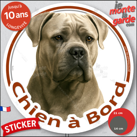 Cane Corso Italiano gris bleu, sticker autocollant rond "Chien à Bord" Disque photo adhésif vitre voiture, résiste pluie soleil 