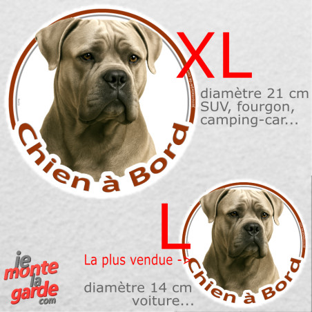 Cane Corso gris froment, sticker rond voiture photo "Chien à Bord" résiste pluie soleil gel, idée cadeau, 2 tailles D