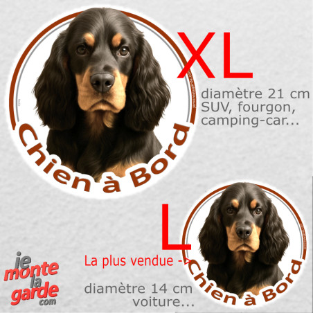 Cocker Américain noir et feu, autocollant voiture rond photo "Chien à Bord" résiste pluie soleil gel, idée cadeau, 2 tailles D