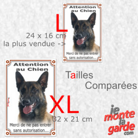 Malinois, plaque verticale "Attention au Chien, pas sans autorisation" 3 Tailles