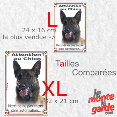 Berger Belge Malinois, plaque portail verticale "Attention au Chien, merci de ne pas entrer sans autorisation" comparaison des t