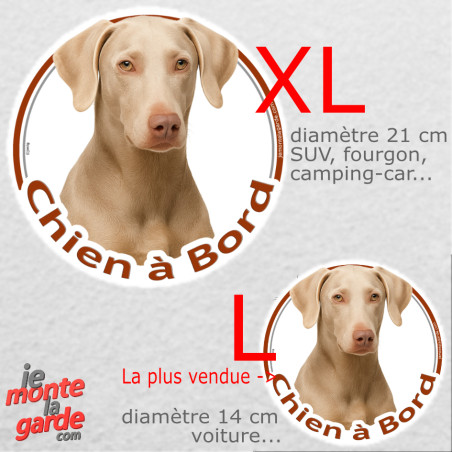 Dobermann isabelle, sticker voiture rond photo "Chien à Bord" résiste pluie soleil gel, idée cadeau, 2 tailles D