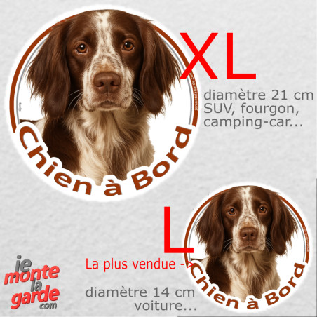 Epagneul Français, disque photo autocollant voiture "Chien à Bord" résiste pluie soleil gel, idée cadeau, 2 tailles D