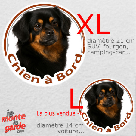Epagneul Tibétain noir et feu, disque autocollant voiture photo "Chien à Bord" résiste pluie soleil gel, 2 tailles D