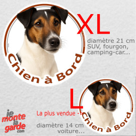 Fox-Terrier à poils lisses, sticker voiture rond photo "Chien à Bord" résiste pluie soleil gel, idée cadeau, 2 tailles D