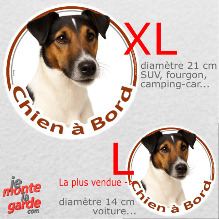 Fox-Terrier à poils lisses, sticker voiture rond photo "Chien à Bord" résiste pluie soleil gel, idée cadeau, 2 tailles D