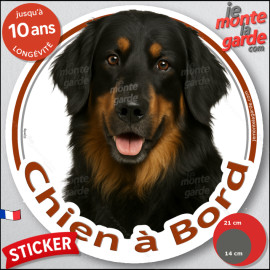 Hovawart noir et feu, disque photo autocollant "Chien à Bord" Sticker adhésif rond vitre voiture résiste pluie soleil gel, idée