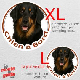 Hovawart noir et feu, disque photo autocollant voiture "Chien à Bord" résiste pluie soleil gel, idées cadeaux, 2 tailles D