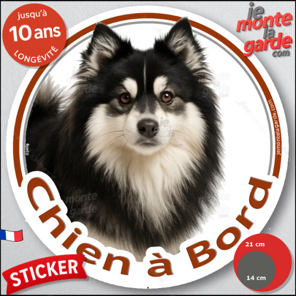 Pomsky noir et blanc, disque photo autocollant "Chien à Bord" Sticker adhésif rond vitre voiture résiste pluie soleil gel, idée 