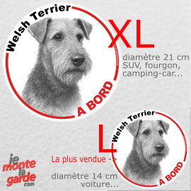 Disque autocollant voiture "Welsh Terrier à Bord" noir et blanc 2 tailles D