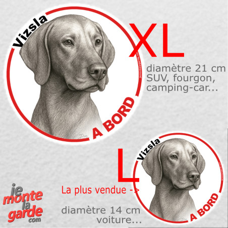 Disque autocollant voiture "Vizsla à Bord" noir et blanc, résiste pluie soleil gel, idée cadeau, 2 tailles D