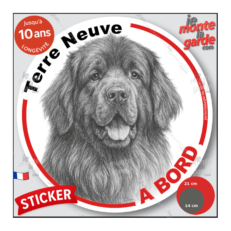 Terre Neuve, sticker autocollant rond "Chien à Bord" disque adhésif vitre voiture photo, résiste pluie soleil gel, idée cadeau Terre Neuve, sticker autocollant rond "Chien à Bord" disque adhésif vitre voiture photo, résiste pluie soleil gel, idée cadeau