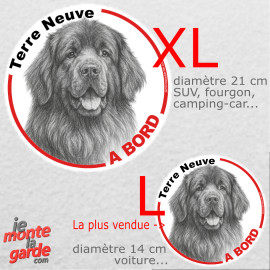 Disque autocollant voiture "Terre Neuve à Bord" noir et blanc 2 tailles D