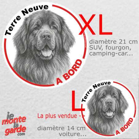 Disque autocollant voiture "Terre Neuve à Bord" noir et blanc 2 tailles D