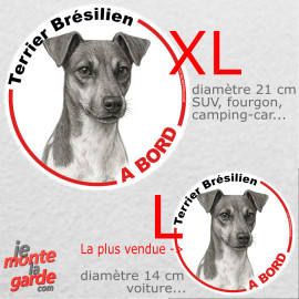 Disque autocollant voiture "Terrier Brésilien à Bord" noir et blanc 2 tailles D