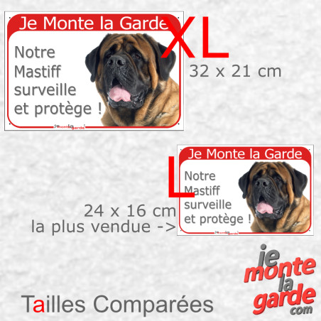 Plaque portail rouge "Je Monte la Garde, Notre Mastiff surveille et protège" 3 Tailles Plaque portail rouge "Je Monte la Garde, Notre Mastiff surveille et protège" 3 Tailles