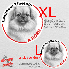 Disque autocollant voiture "Epagneul Tibétain à Bord" noir et blanc 2 tailles D