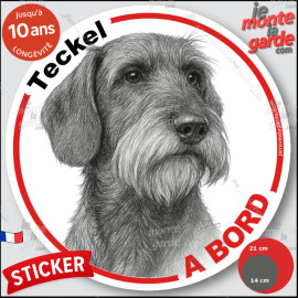Disque autocollant voitureTeckel à poils durs, sticker autocollant rond "Chien à Bord" disque adhésif vitre voiture photo, résis