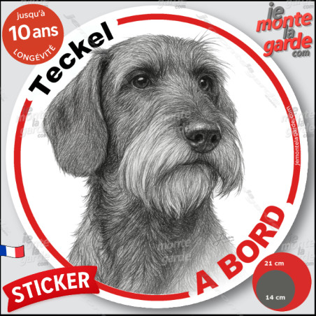 Disque autocollant voitureTeckel à poils durs, sticker autocollant rond "Chien à Bord" disque adhésif vitre voiture photo, résis