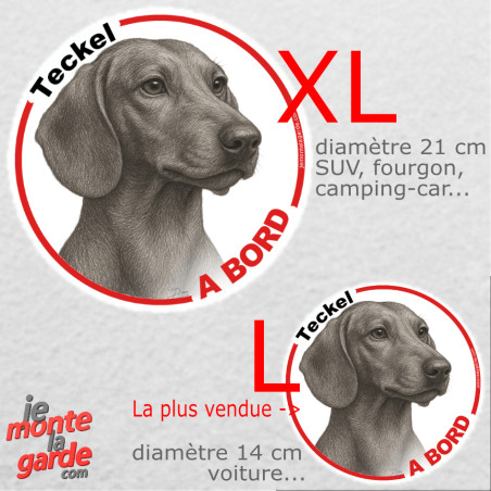Disque autocollant voiture "Teckel à poils ras à Bord" noir et blanc 2 tailles D