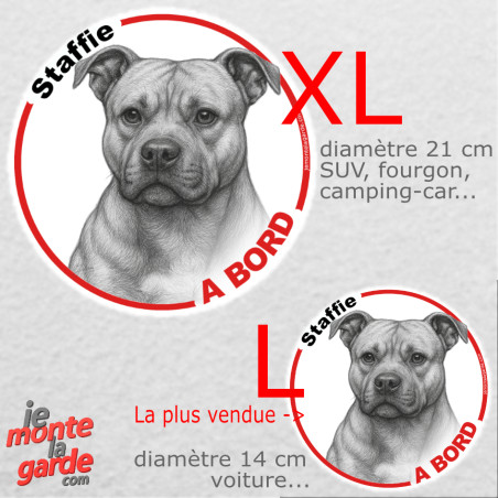 Disque autocollant voiture "Staffie à Bord" noir et blanc 2 tailles D