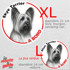 Disque autocollant voiture "Skye Terrier à Bord" dessin au crayon noir et blanc 2 tailles D
