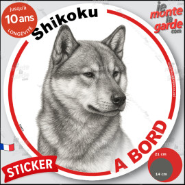 Shikoku, sticker autocollant rond "Chien à Bord" disque adhésif vitre voiture photo, résiste pluie soleil gel, idée cadeau
