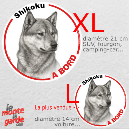 Disque autocollant voiture "Shikoku à Bord" dessin au crayon en noir et blanc 2 tailles D