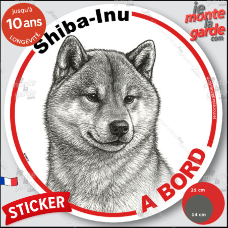 Shiba-Inu, sticker autocollant rond "Chien à Bord" disque adhésif vitre voiture photo, résiste pluie soleil gel, idée cadeau