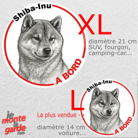 Disque autocollant voiture "Shiba-Inu à Bord" dessin au crayon en noir et blanc 2 tailles D