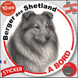 Berger des Shetland, sticker autocollant rond "Chien à Bord" disque adhésif vitre voiture photo, résiste pluie soleil gel, idée 