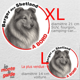 Disque autocollant voiture "Berger des Shetland à Bord" dessin au crayon en noir et blanc 2 tailles D