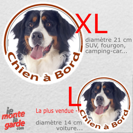 Bouvier Bernois, sticker voiture rond photo "Chien à Bord" résiste pluie soleil gel, idée cadeau, 2 tailles D