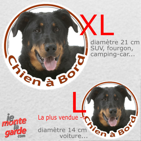 Beauceron, sticker voiture rond "Chien à Bord" 2 Tailles