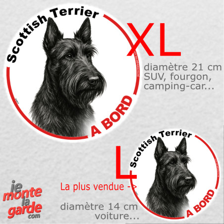Disque autocollant voiture "Scottish Terrier à Bord" noir et blanc, 2 tailles D