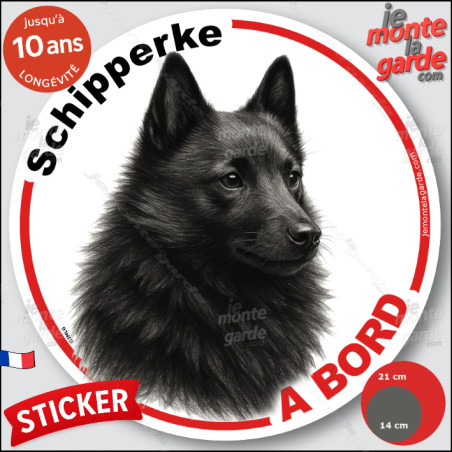 Schipperke, sticker autocollant rond "Chien à Bord" disque adhésif vitre voiture photo, résiste pluie soleil gel, idée cadeau