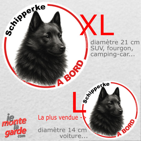 Disque autocollant voiture "Schipperke à Bord" noir et blanc 2 tailles D